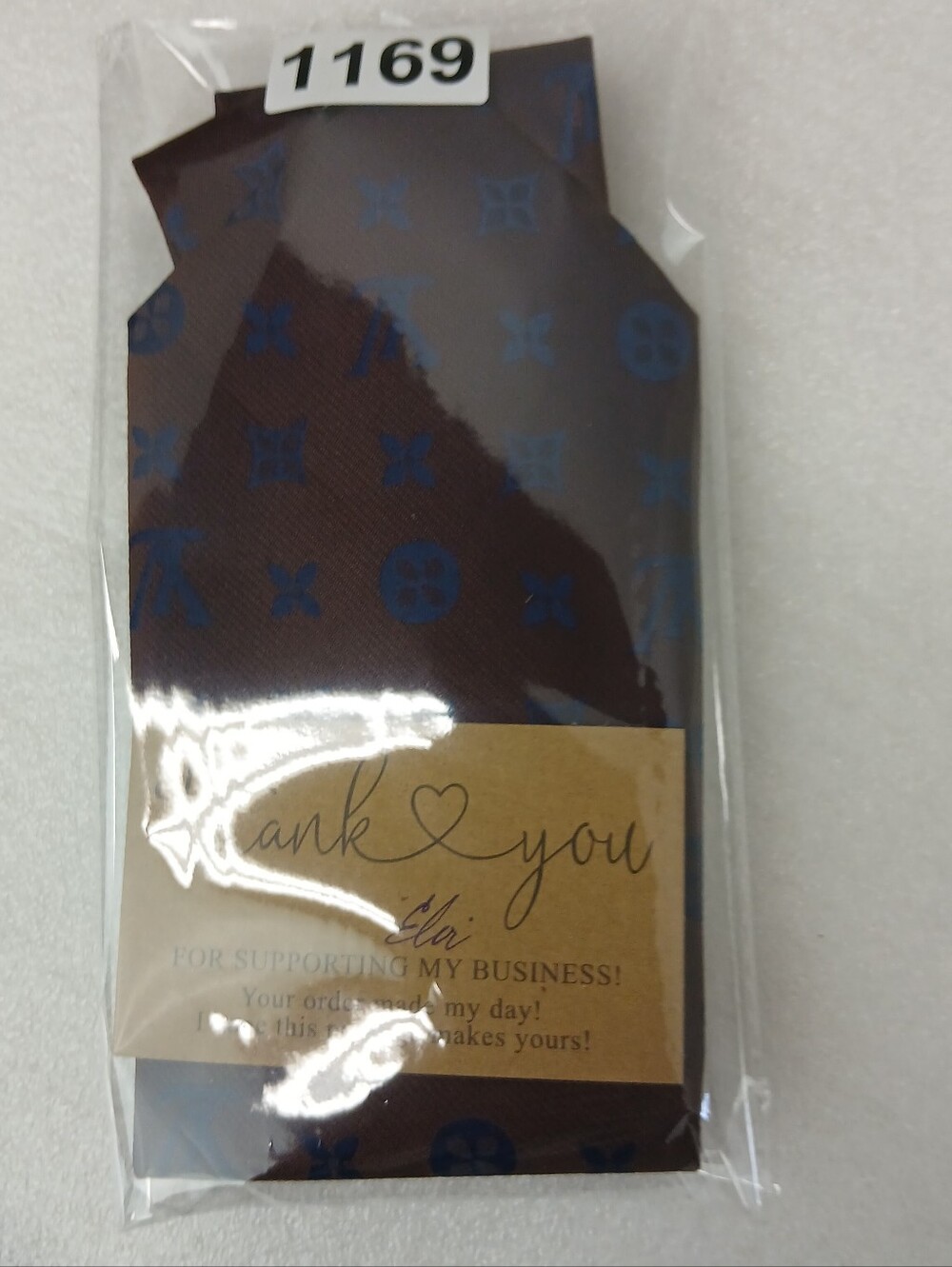 Vintage Louis Vuitton Brown Tie with Blue Monogram Geometric Design (1169) - Picture 6 of 6